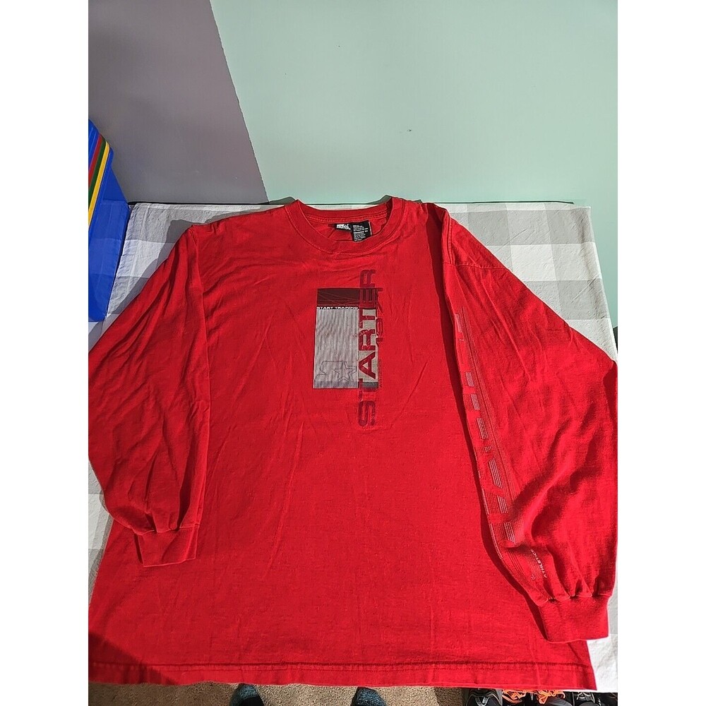 Starter Mens XL Long Sleeve T-Shirt Red Graphic‎ Logo Cotton Casual